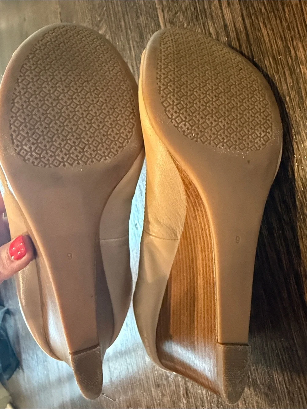 Tory Burch Nude Patent Leather Wedge Pumps